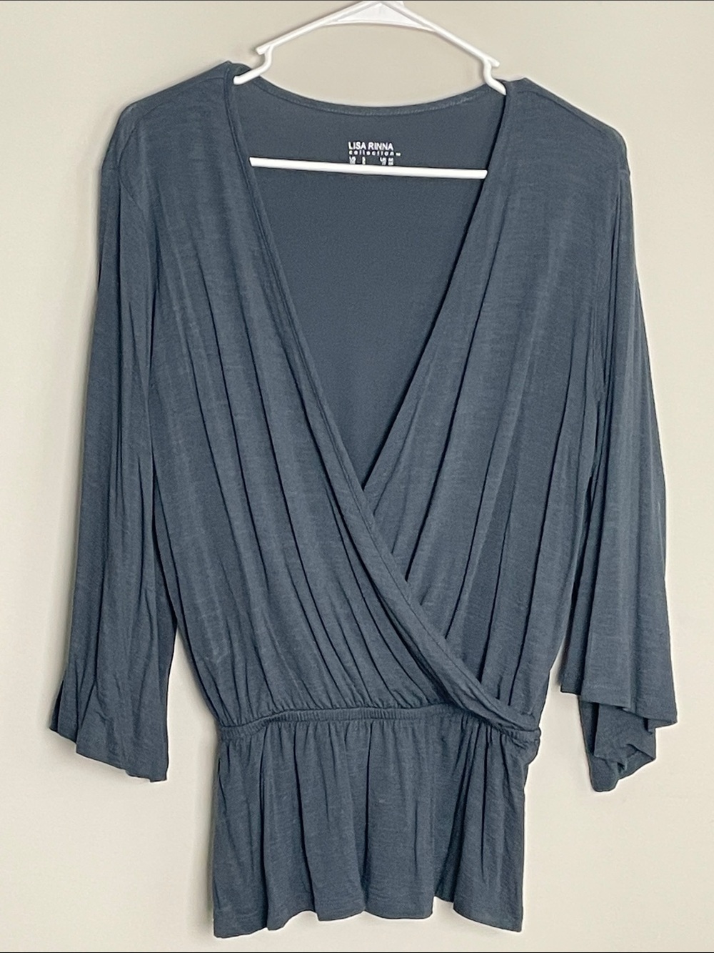 Lisa Rinna Collection Slate Blue Wrap-Style Blouse